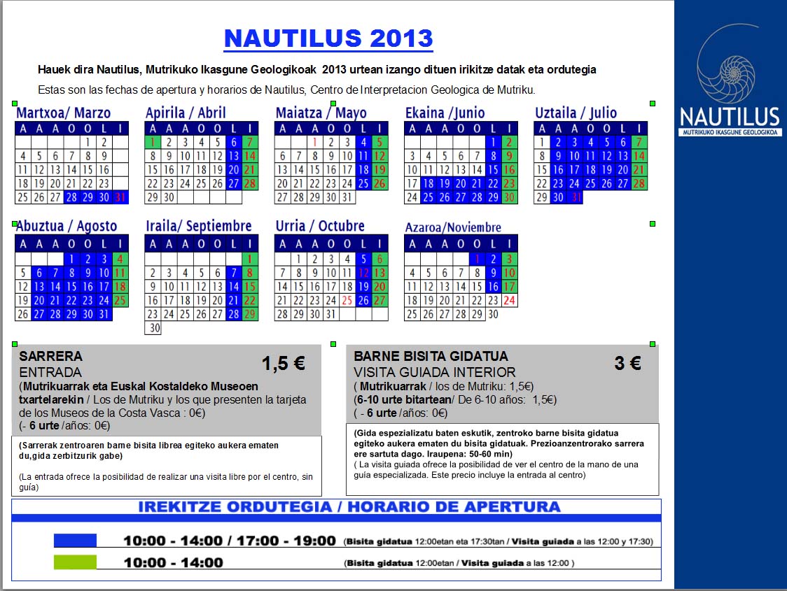 Nautilus ordutegia 2013