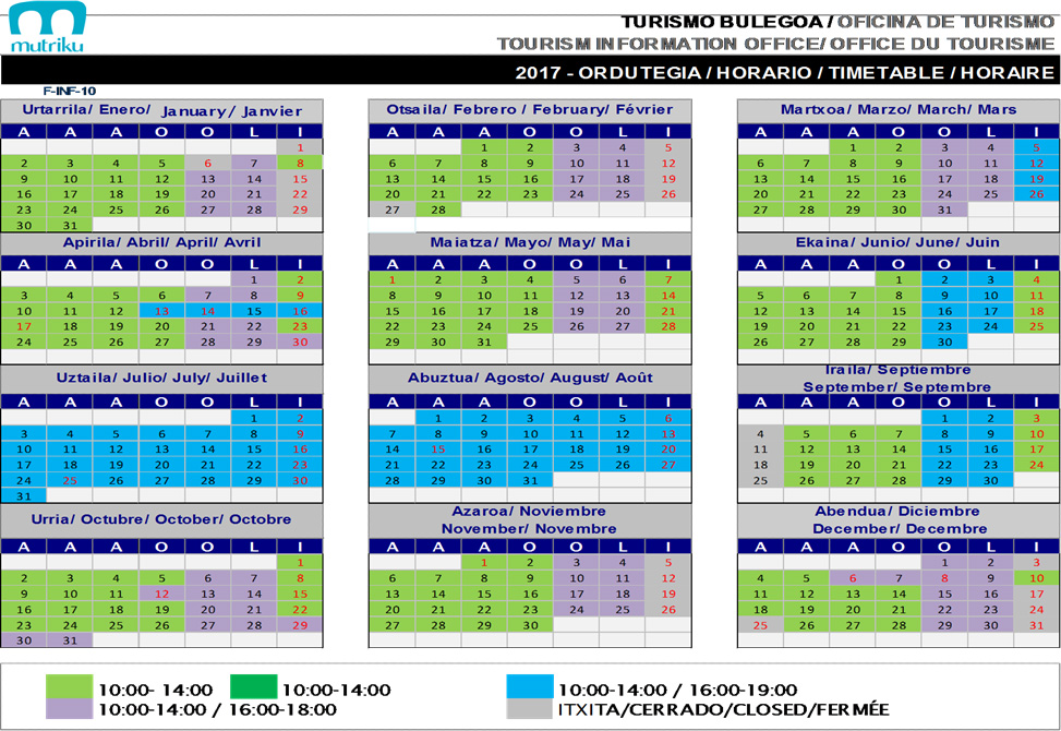 Turismo bulegoa. 2017ko ordutegia