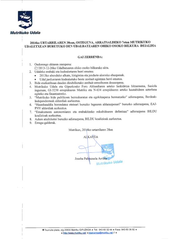 Udalbatza 2014 urtarrila