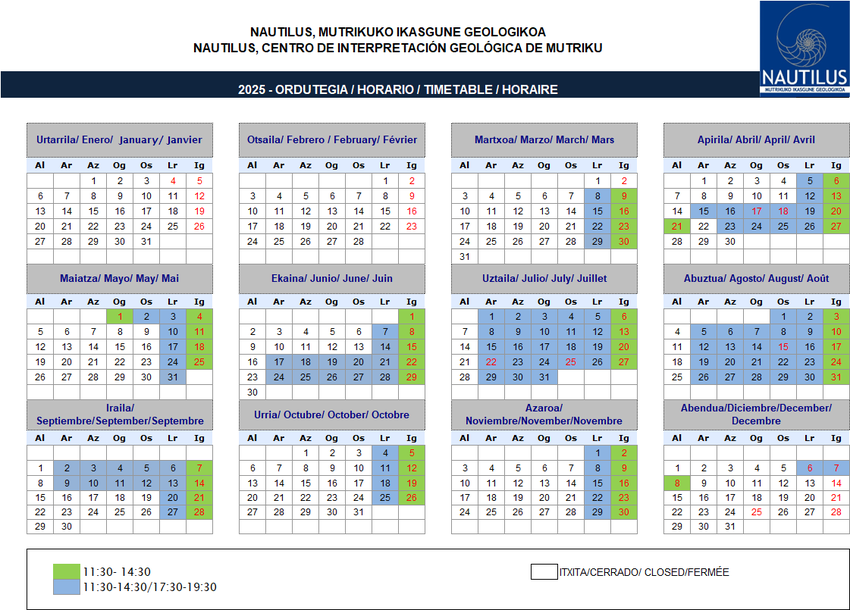 Horario del Centro Nautilus 2025 Horario del Centro Nautilus 2025